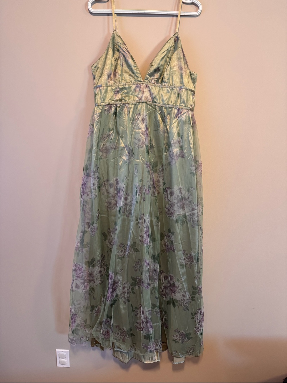 Lulu's Mint and Lavender Floral Spaghetti Strap Dress - Picture 1 of 3